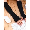 thumbnail image 4 of Lsupdaol 4 Pairs Punk Gothic Long Fingerless Gloves Knitted Arm Warmer Elbow Length Thumb Hole Gloves, 4 of 14