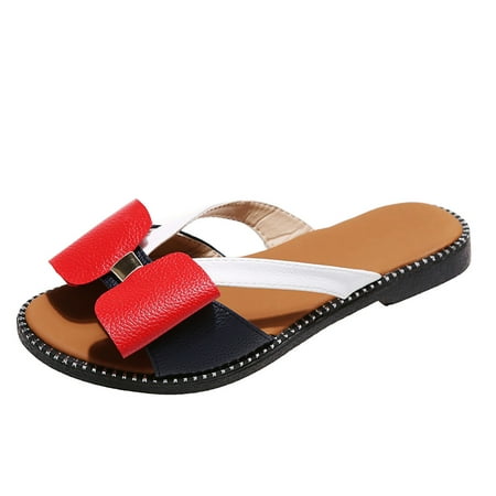 

Women s Summer Bohemia Bow Flipflops Rhinestone Crystal Slip-on Cute Slide Sandals Fashion Non-Slip Flat Slippers