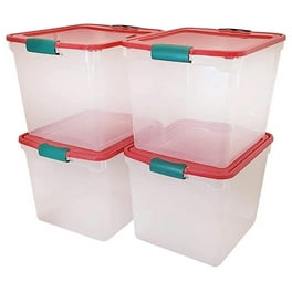 4 Pack Christmas Storage Totes with Lids Red Green 18 Gallon 72 Quart Organization Bins 25.50 x 17.00 x 15.25