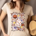 thumbnail image 4 of Pastel Halloween Ghost and Pumpkin Shirt with Flowers and Bows, Light Pink, Size XL, 4 of 6