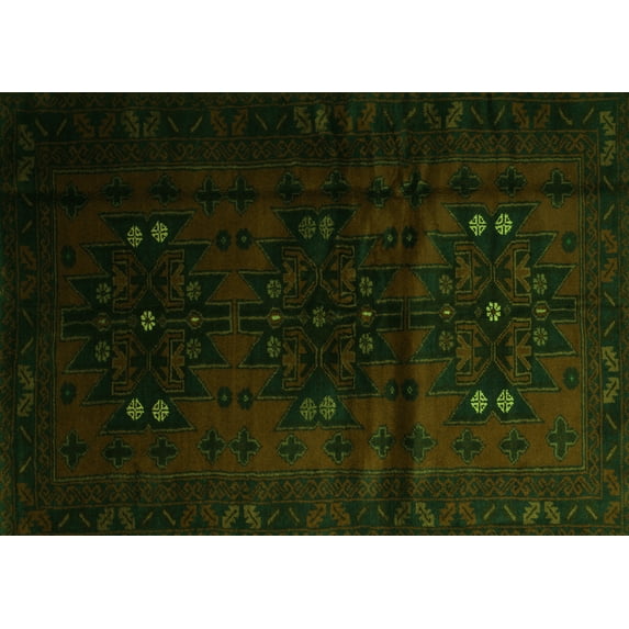 Ahgly Company Indoor Rectangle Abstract Green Contemporary Area Rugs, 2' x 4'