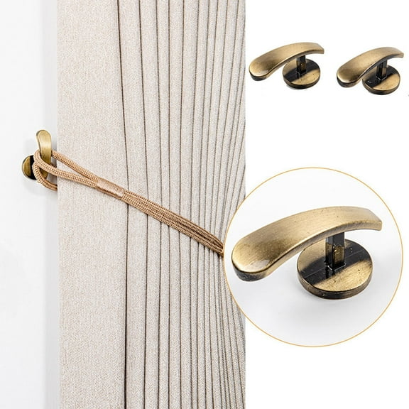 Gold Alloy Curtain Tie Backs Wall Mounted Holdbacks | 6.5x3.6cm Curtain Hooks for Living Room, Bedroom | Includes Screws for Easy Installation