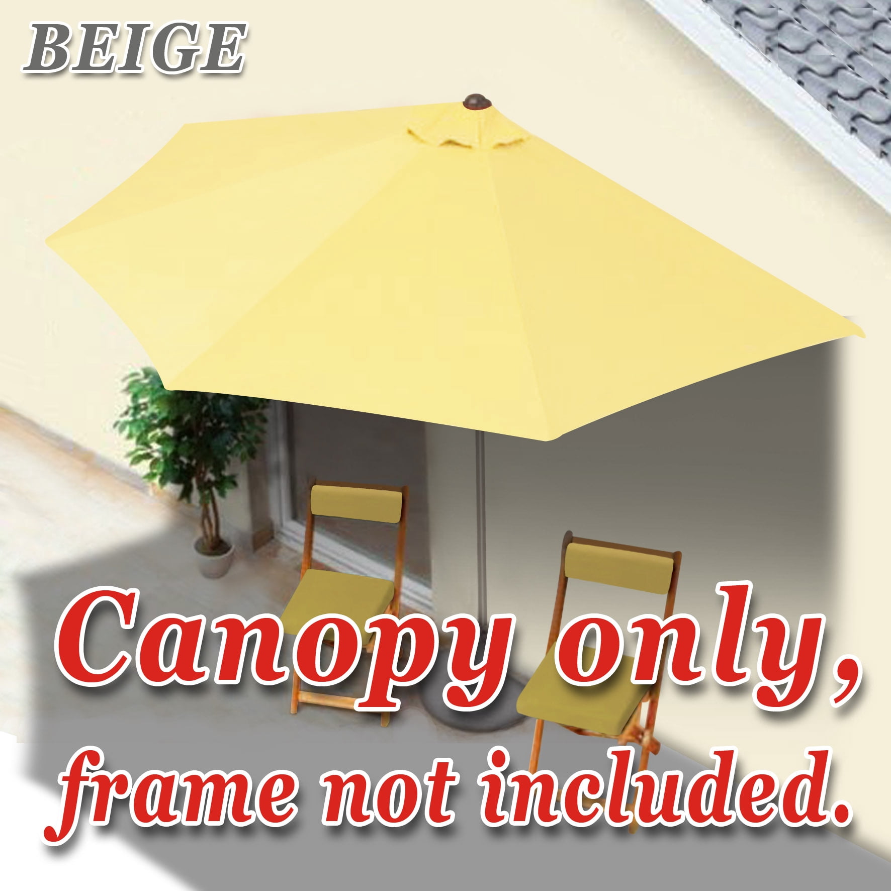 Sunny Patio 10' x 10' 5-Rib Beige Patio Umbrella Canopy, UV Protective Polyester Cover