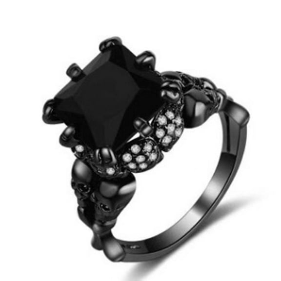 TIHLMK Ring for Women Retro Vintage Rings Halloween Gold Skull Shaped Crystal Ring Women Men Fashion Carving Bridal Jewelry Gift
