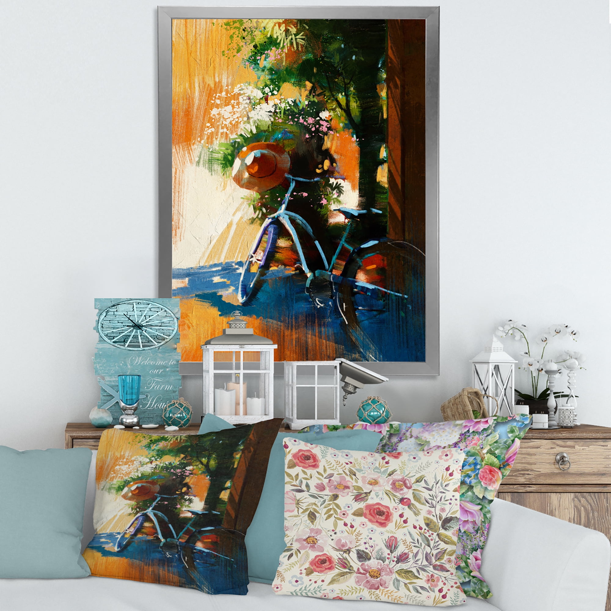 Designart 'Ancient Bicycle and Old Hat On Summer Day' Vintage Framed Art Print