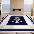 thumbnail image 2 of Design&I 8'x10' Washable Area Rug Nautical Maritime Knot With Anchor Emblem And Striped Border for Dining Room, Large Office, Lounge, Snag-Free, 2 of 7
