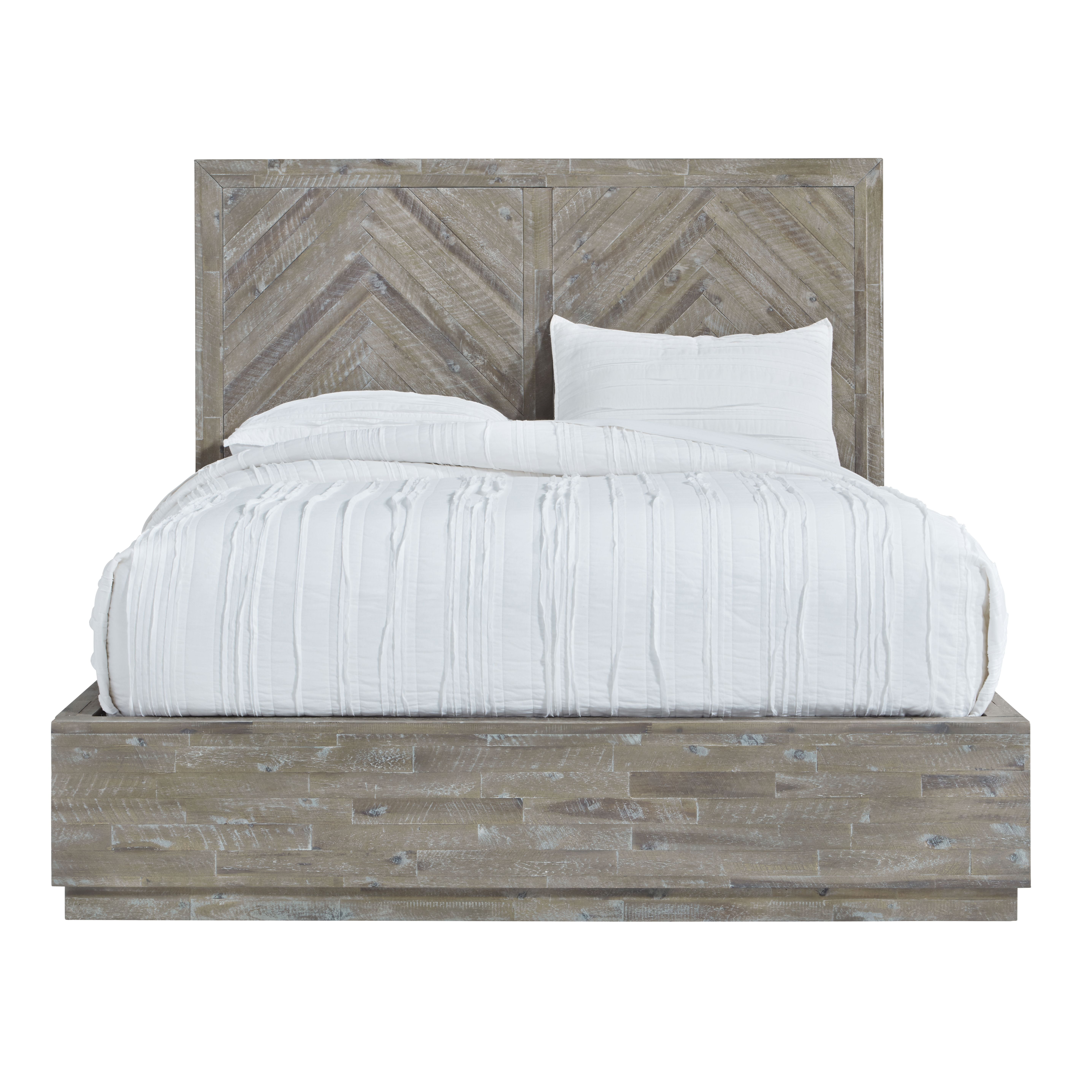 Modus Herringbone KingSize Solid Wood Platform Bed Rustic Latte
