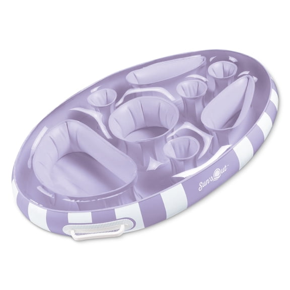 Sun's Out Floating Snack Bar – Purple Cabana Stripe Pool Float, Ages 14 