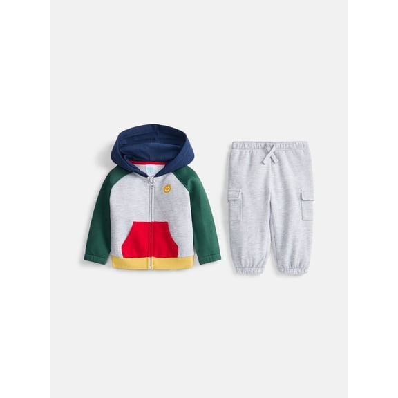 Wonder Nation Baby Boys Full Zip Hoodie and Jogger Sweatpants Set, 2 Piece, Sizes 0/3M-24M