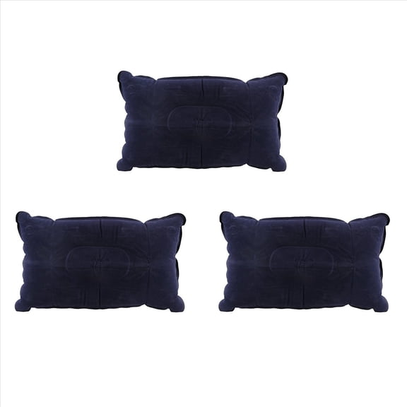 3X Double-Sided Flocking Pillow Inflatable Portable Foldable Pillow for Camping/ Traveling/ Office Blue,3 x inflatable cushion,blue