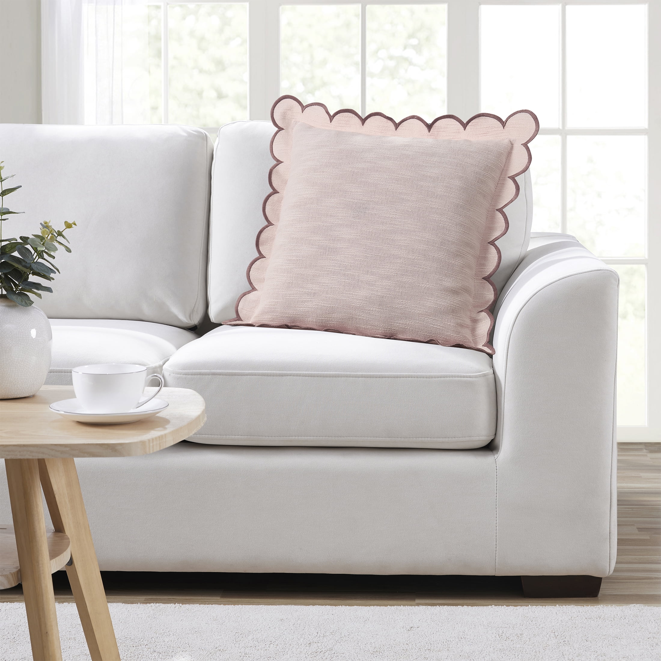 (2 pack) Home Decor Collection 19" x 19" Blush Pink Scallop Flange Cotton-Rich Decorate Pillow