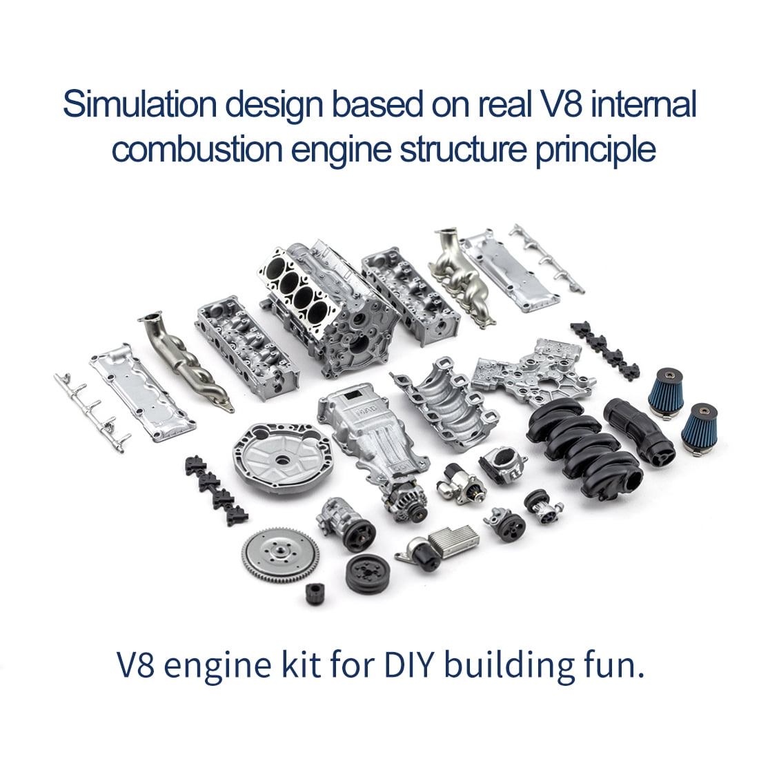 ENGINEDIY Mini V8 Engine Kits That Runs, MAD V8 Model Engine Build Kit RC Internal Combustion Model Kits for Adults, DIY Assembly Engine Model for AX90104 SCX10Ⅱ Capra VS4-10 Pro/Ultra Model Car