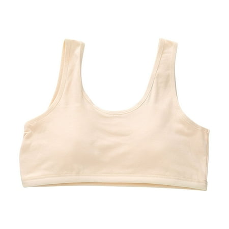 Girls Training Bras Comfort Bralette Junior Tween Girl Everyday T-Shirt Bra No-Padded Comfy Solid Underwear  Beige  M