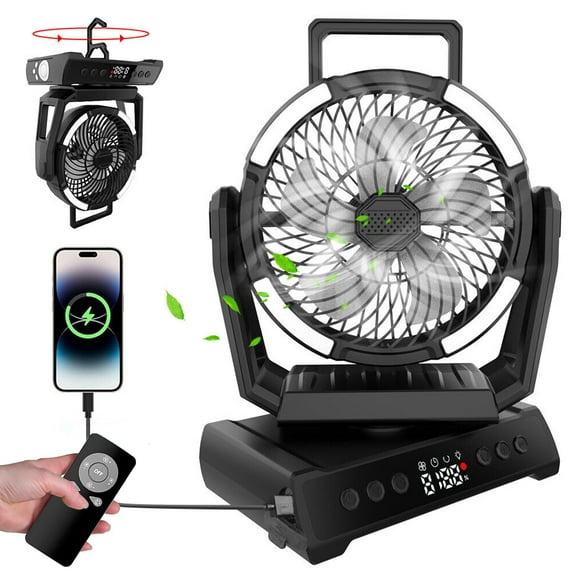 HOMEYA Camping Fan with LED Lights, 20000mAh Portable Battery Operated Outdoor Fan, 9 Speed Rechargeable Desk Fan for Travel, Hiking, Fishing, Picnic