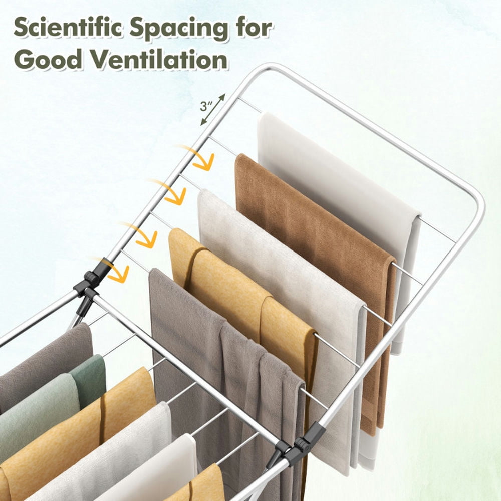 Finihen Drying Rack, Clothes Drying Rack, Folding Clothes Drying Rack with Adjustable Wings for Indoor and Outdoor Use, Silver Finihen Drying Rack, Clothes Drying Rack, Folding Clothes Drying Rack with Adjustable Wings for Indoor and Outdoor Use, Silver
