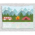 thumbnail image 1 of Camper Tapestry, Cartoon Tent Fire and Hippie Style Caravan in the Mountains Countryside Activities, Wall Hanging for Bedroom Living Room Dorm Decor, 60W X 40L Inches, Multicolor, by Ambesonne, 1 of 2