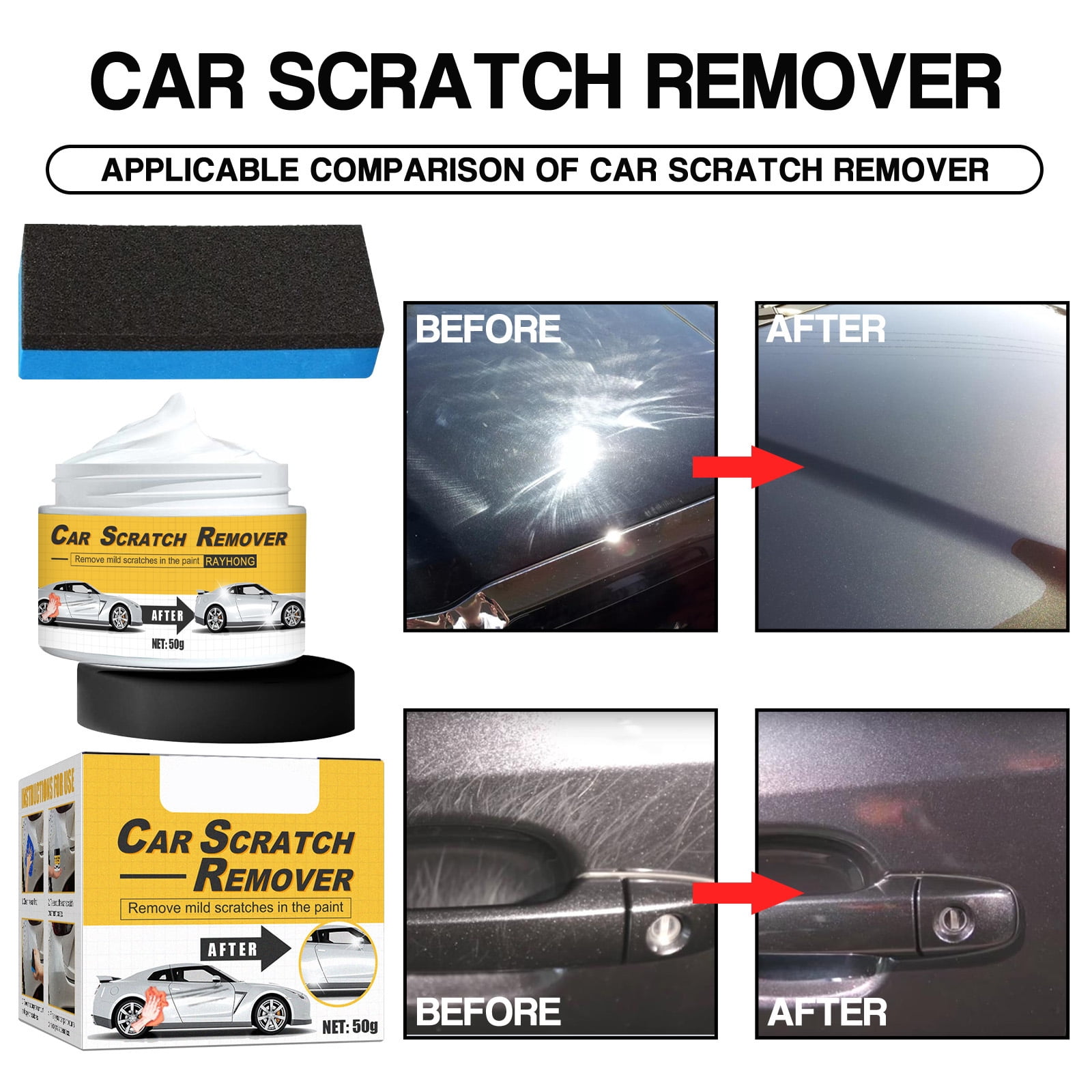 Alvantor Car Scratch Remover Cream Car Paint Scratch Repair Swirls Scratches Restoration Agent, 1.76oz