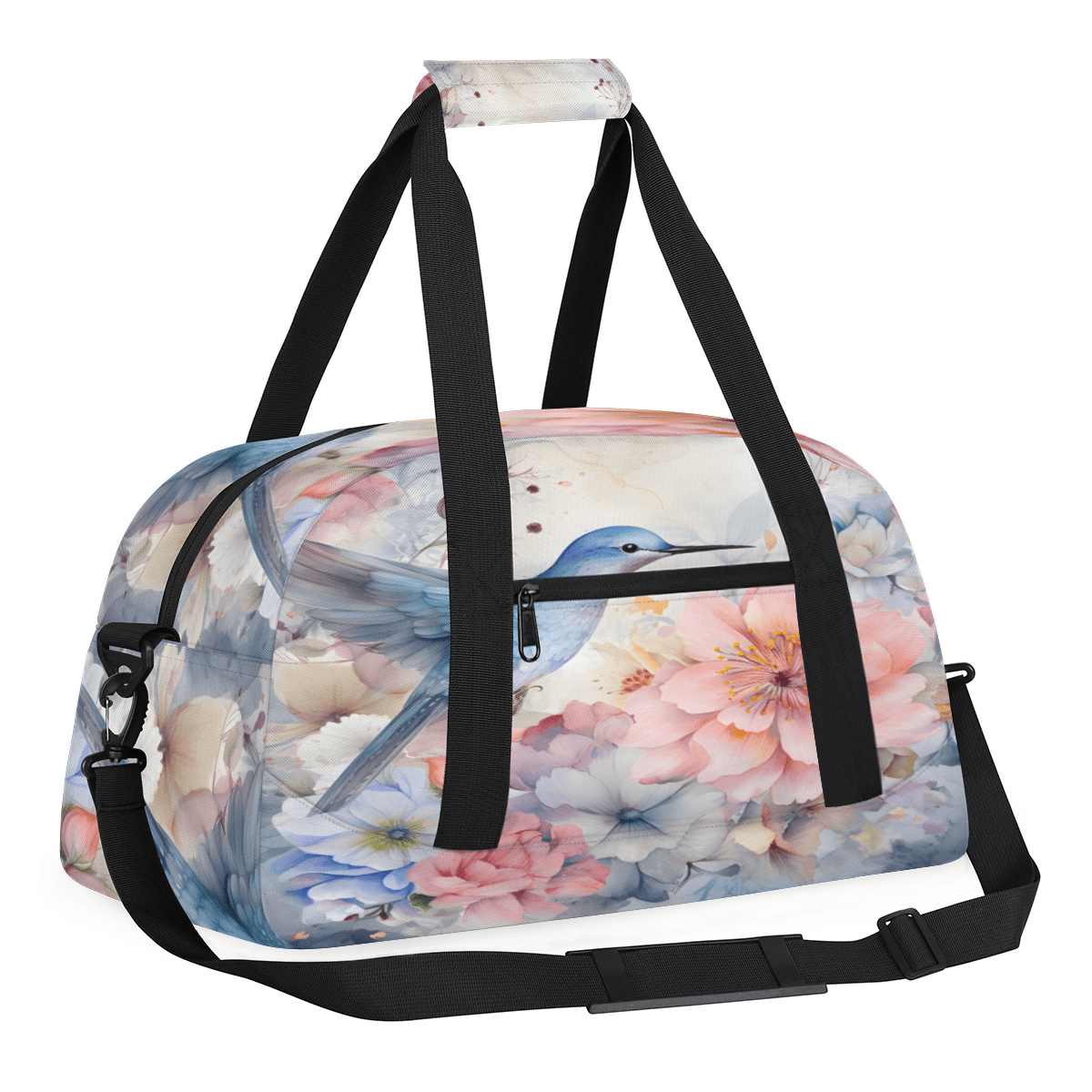 Herdesigns Flower Floral Sports Duffle Bag for Women & Men, Hummingbird Gym Bag Dance Bag Overnight Bag Carry On Weekender Travel Bag