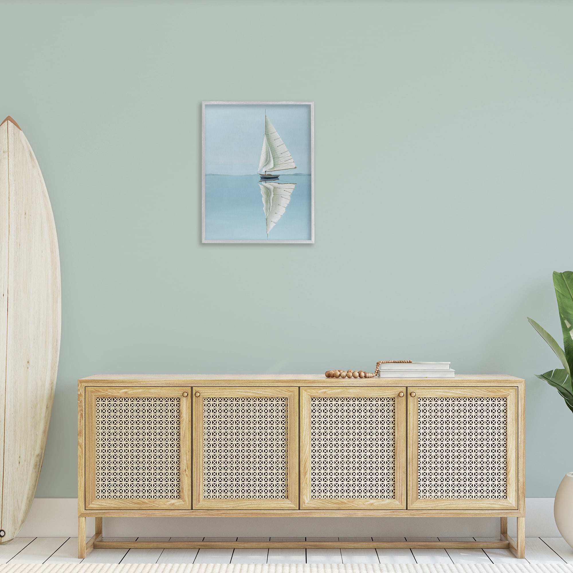 Stupell Industries Minimal Watercraft Reflection Transportation Painting Gray Framed Art Print Wall Art, 24 x 30