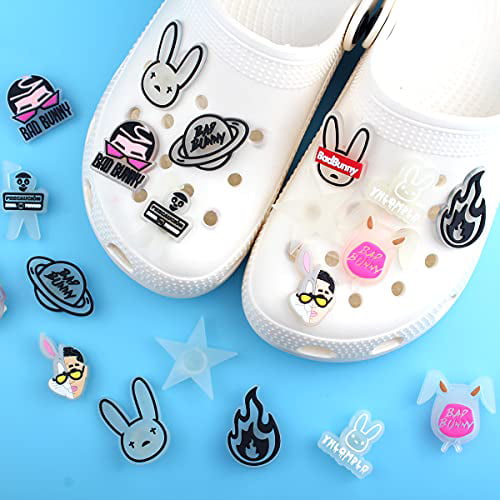 21 PCS Bad Bunny Glow in the Dark Shoe Charms with 1pcs Wristband Bracelet Fits for Clog Sandals Decoration Charms Different Shoes Accessories DIY Party Favors 