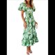 thumbnail image 1 of Vestido Midi Informal de Verano para Mujer, de Corta, Abullonado, con Cuello Cuadrado y Volantes Escalonados y Verde L, 1 of 7