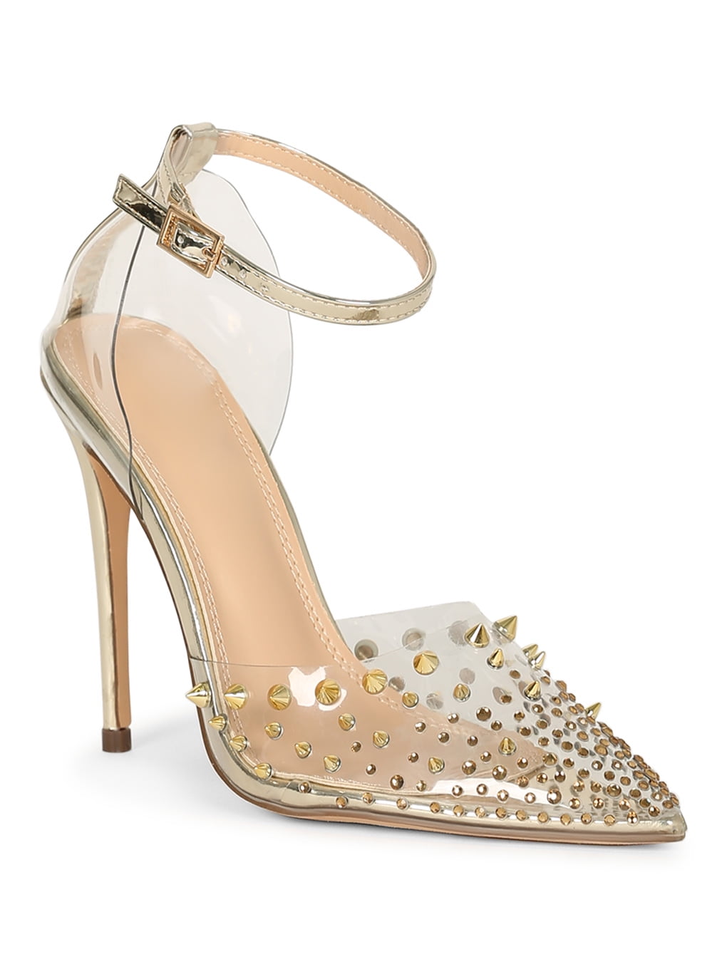 Women Pointy Toe Studded Lucite Ankle 