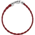 thumbnail image 2 of Sterling Silver Rhodium Plated Red Braided Leather 7In Bracelet (7 X 8) Made In Italy qg1847-7, 2 of 5
