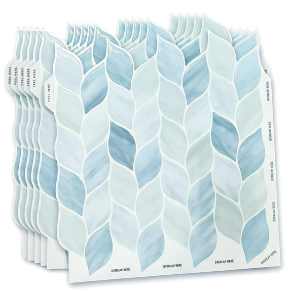 WALPLUS 6 PCS Leafy Pattern 3D Peel and Stick Backsplash 12 x 12 in Removable Stick on Wall Tiles Blue