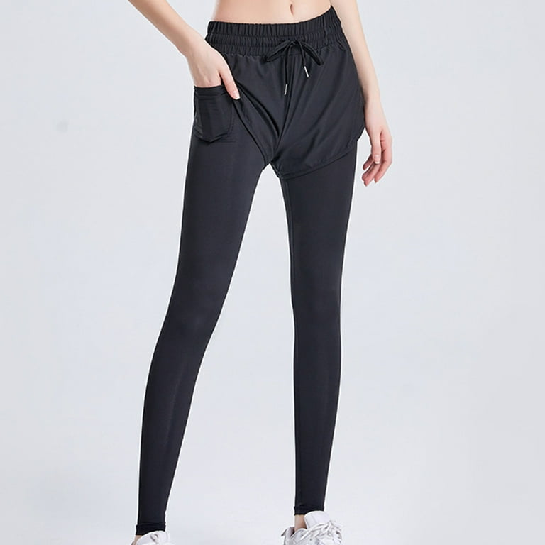 Women's Fake Two-piece Leggings for Women Tummy Control Workout Pants  Women's Large Size Sports Pants High Waist Lace-up Yoga Pants Pocket Quick  Dry Tight Buttock Lifting Running Pants Black XXXL 