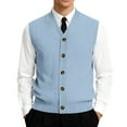 thumbnail image 2 of Resicozy Men's Sleeveless Sweater Vest V-Neck Casual Knit Button Down Solid Color Cardigan Vest Light Blue M, 2 of 7