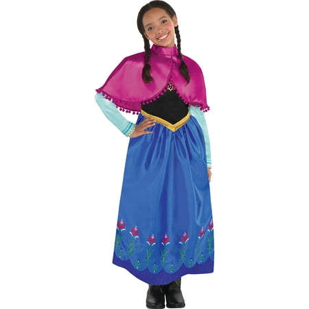Costumes USA Frozen Anna Costume for Girls, Include Her Classic Blue Dress and a Bright Pink Capelet