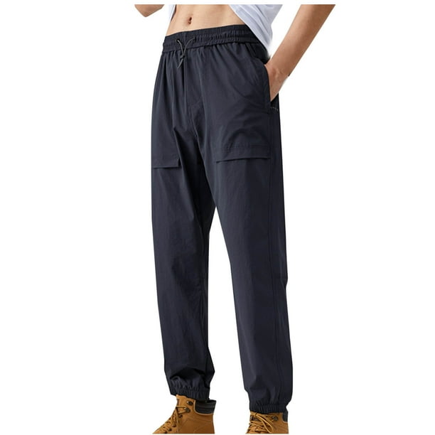 Pantalones largos para hombre, de seda de hielo, de color liso, finos, para trabajo al aire libre, holgados, frescos, informales, con cierre de tobillo, de poliéster.