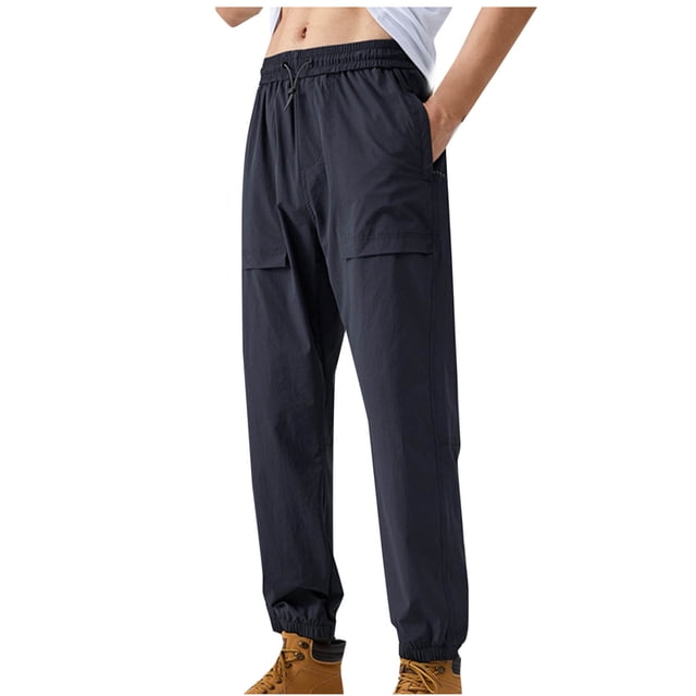 Pantalones largos para hombre, de seda de hielo, de color liso, finos, para trabajo al aire libre, holgados, frescos, informales, con cierre de tobillo, de poliéster.