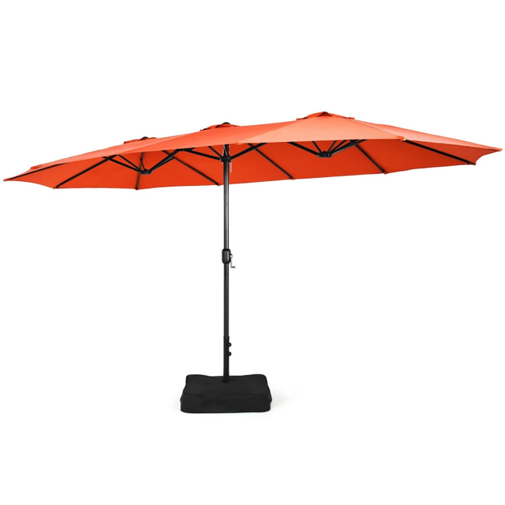Aimee Lii 15 Feet Double-Sided Twin Patio Umbrella with Crank and Base, Sunbrella Patio Umbrellas, Orange