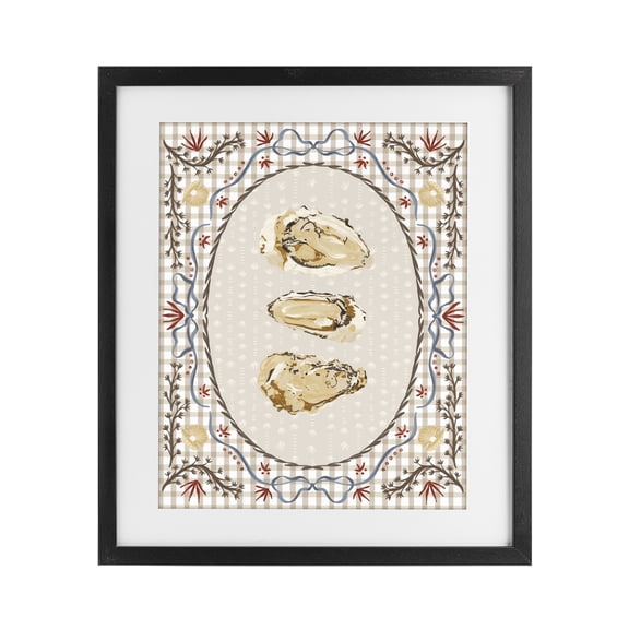Stupell Industries Farmhouse Vintage Oyster Trio Black Framed Print Under Glass, 13 x 16, by Vero Illustrates