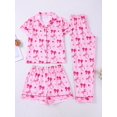 thumbnail image 2 of JAJAHO 3 Piece Girls Pajama Sets Striped Bow Print Long Pants With Shorts Sleepwear Button Down PJs 8-12 Years, 2 of 4