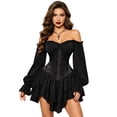 thumbnail image 2 of SRZYMJ Women High Waist Lace Up Tiered Ruffle Skirt Textured Fabric Bodycon Asymmetrical Hi Low Hem Gothic Steampunk Party Cocktail Midi Skirt XXS, 2 of 8