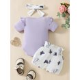 thumbnail image 3 of Infant Baby Girls Summer Shorts Sets, Flying Sleeve Letter Elephant Print Romper Lantern Shorts Headband, 3 of 9