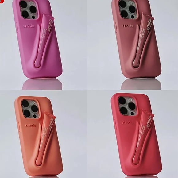 Refurbished Rhode Lip Gloss Phone Case with Built-in Lip Gloss Compartment, Silicone Protective Slim Case, Multi-Functional Phone Stand, Lanyard Hole, Compatible with iPhone 13/14/15 Series