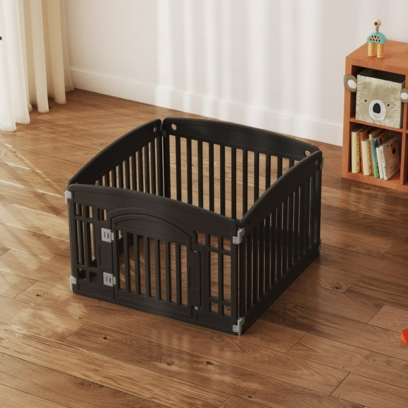 JOINSUN 24-Inch 4-Panel Modern Foldable Dog Playpen for Indoors – Customizable Pet Fence with Door, Ideal for Small Spaces & Apartment Living, Black