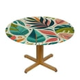 thumbnail image 3 of PIKWEEK Outdoor Fitted Tropical Summer Hawaiian Style Coral Orange Aqua Blue Green Leaf Print Round Tablecloth White, 3 of 8