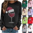 thumbnail image 5 of Christmas Outfits Women Crewneck Sweatshirt Shiny Rhinestone Wine Glass with Santa Hat Long Sleeve Loose Festive Tops (S, Gray), 5 of 5