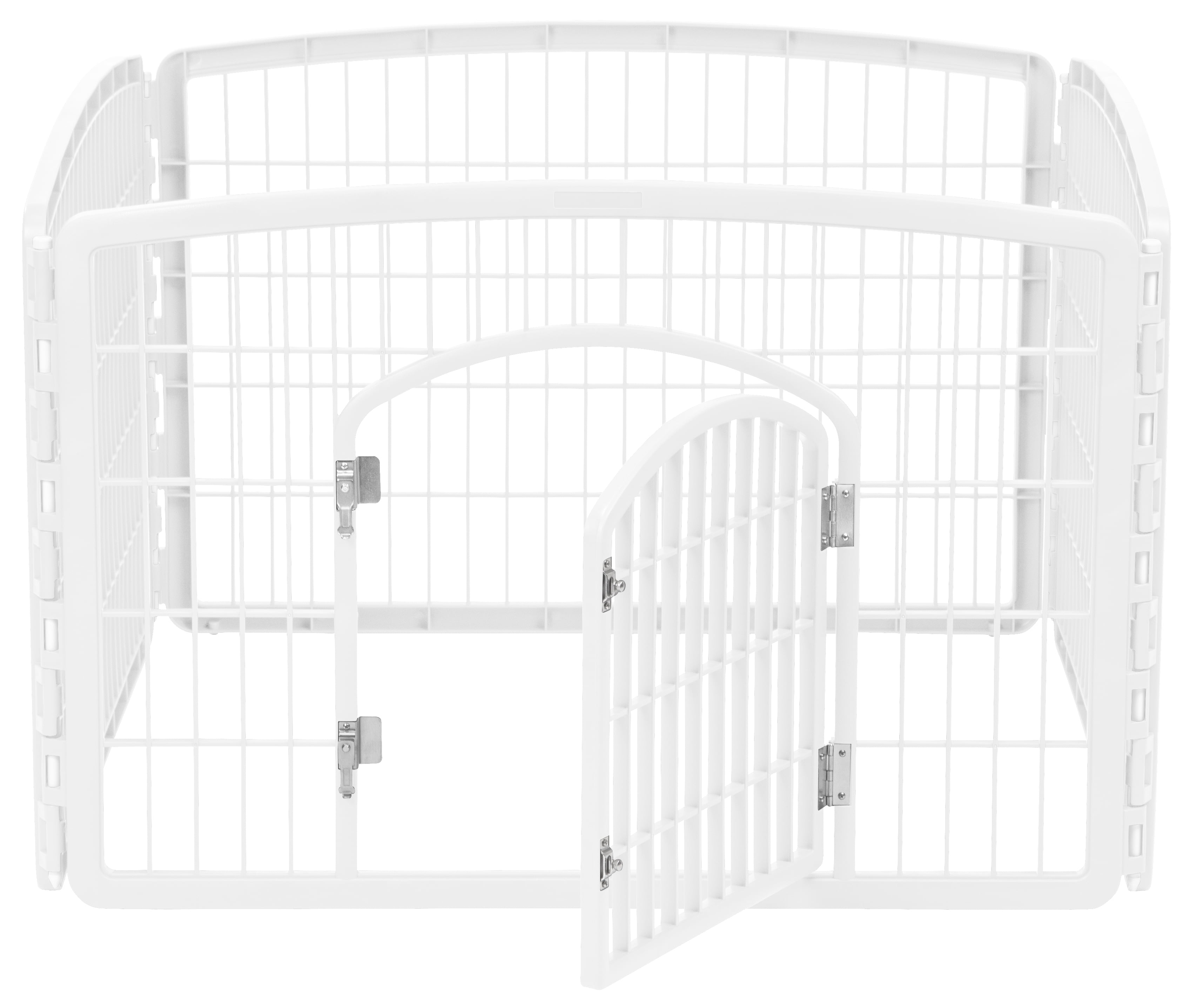IRIS USA Dog Playpen, 4-Panel 24" Pet Playpen with Door, Puppy Playpen, Indoor/Outdoor Dog Pen, 35 x 35 x 24, Foldable, Customizable, White