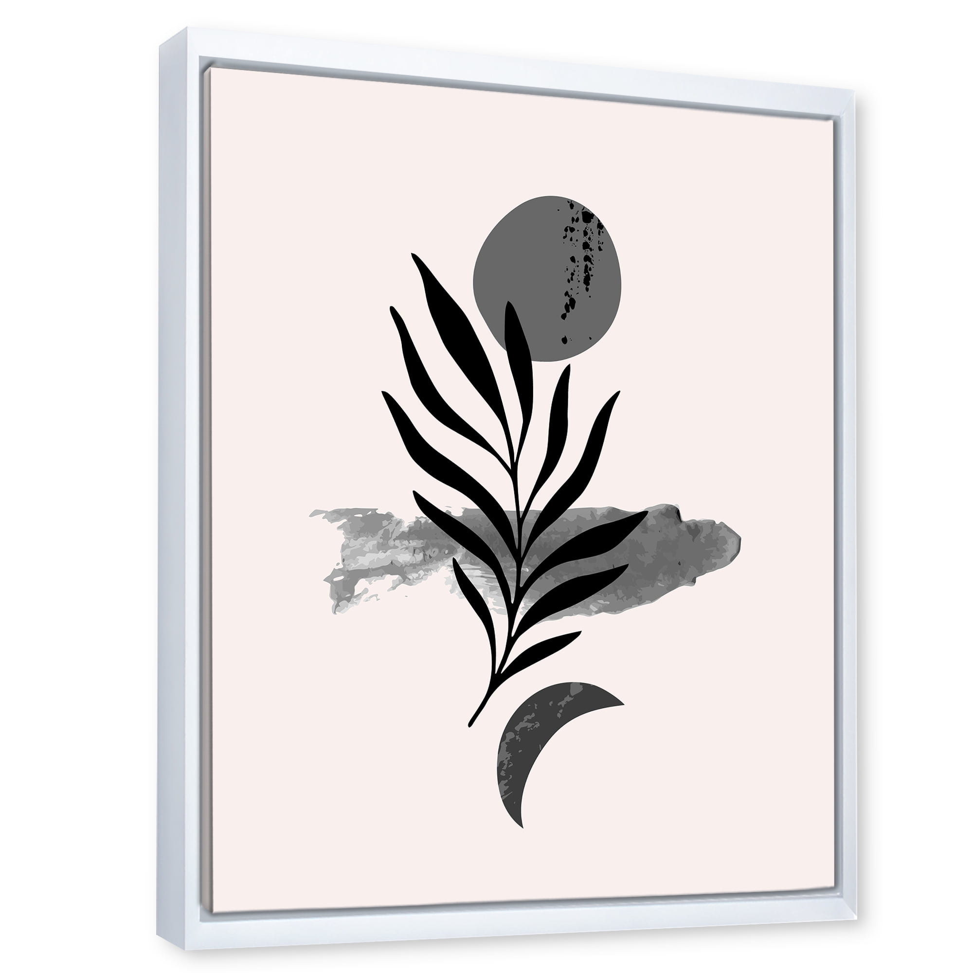 Designart 'Abstract Black Tropical Leaf II' Modern Framed Canvas Wall Art Print