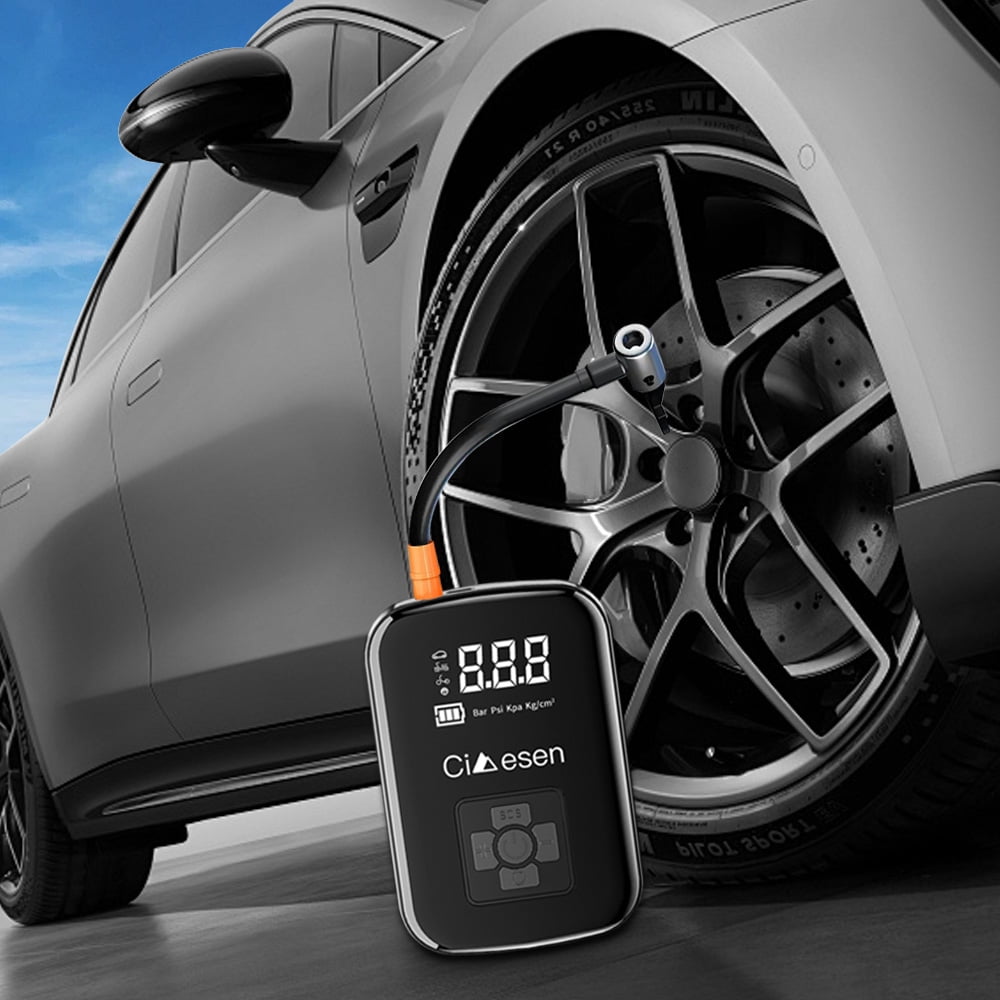 Portable air compressor - 2X Fast cordless air pump for car tires, motorcycles, bicycles pump - 150 PSI automatic tire inflator with pressure gauge