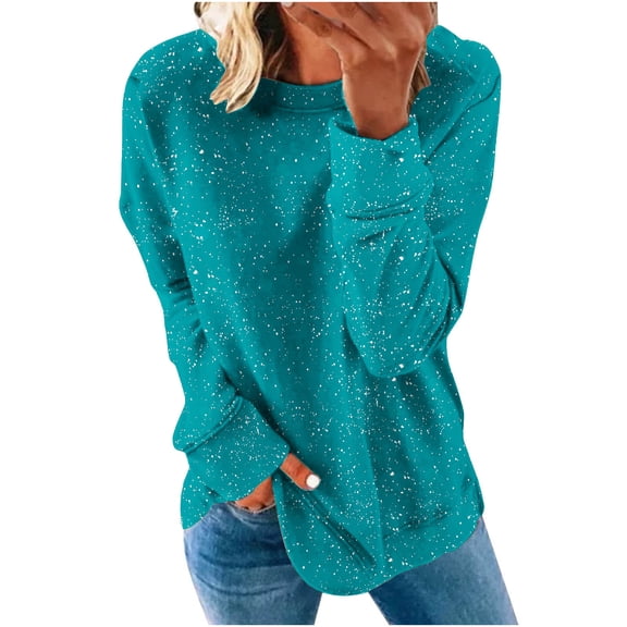 Babysbule Womens Hoodless Sweatshirt Women's Casual Round Neck Long-Sleeved Fashion Printed Hoodie No Hoodie