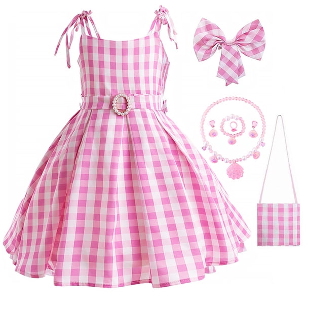Vestido para niñas, vestido de fiesta para niñas, traje a cuadros de 8 piezas para niñas de 3 a 8 años