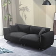 thumbnail image 3 of 87" Modern Sofa Couch for Living Room, Mid Century Lambswool Fabric 3-Sofa with Solid Wood Frame and Stable Meatal Legs Couch with 2 Pillows for Apartment, Small Space, Black, 3 of 6