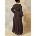 thumbnail image 2 of Women Brown Long Sleeve Modest Maxi Dress, Elegant A-Line Evening Gown, 2 of 6