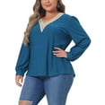 thumbnail image 4 of Agnes Orinda Plus Size Tops for Women Lace Petal V Neck Long Sleeve Shirts Eyelet Business Casual Blouses, 4 of 5